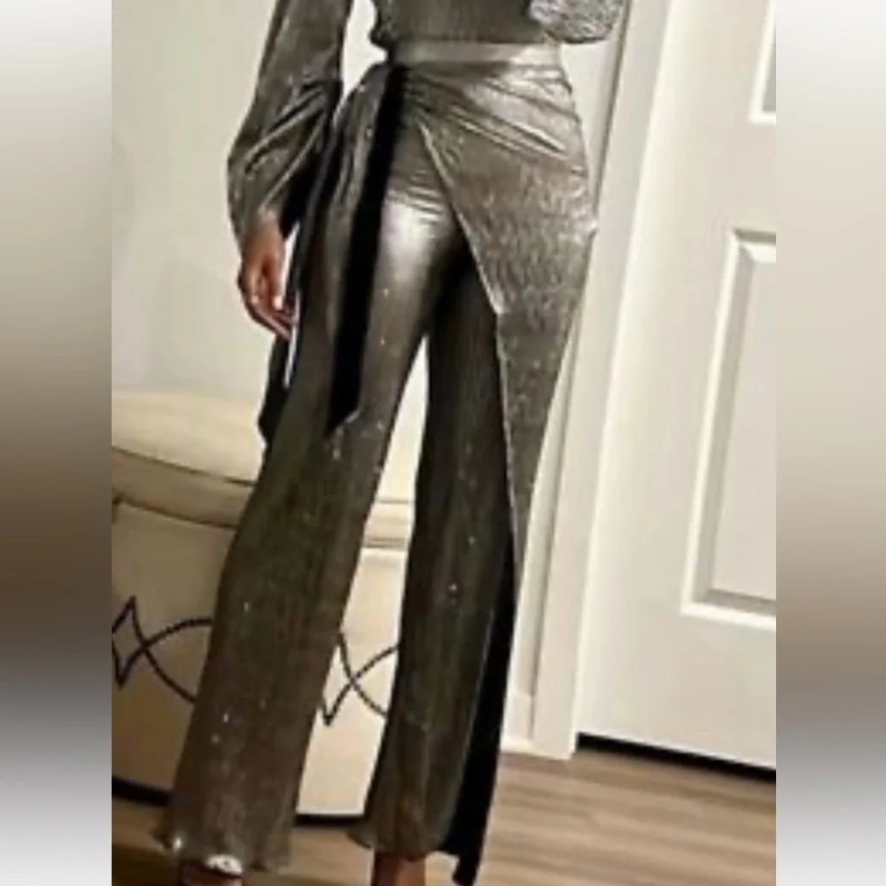 Zara Metallic Silver Wrap Pants - Picture 3 of 16
